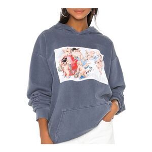 Boys Lie Hoodie Sweatshirt Angels Cherub Print One Size Oversized Dusty Blue